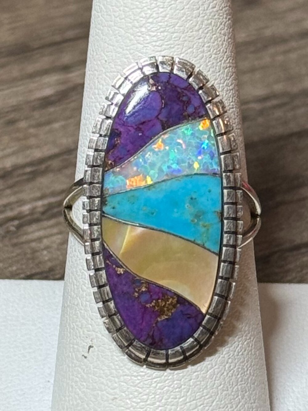 Multicolor inlay Sterling Silver Southwest Ring